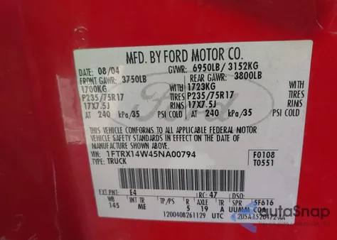 2005 Ford F-150 Stx/Xl/Xlt z USA, uszkodzony, nr VIN 1FTRX14W45NA00794